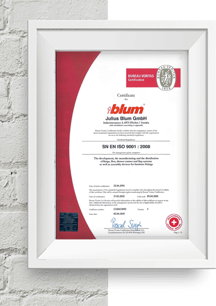 Сертификат Julius Blum GmbH