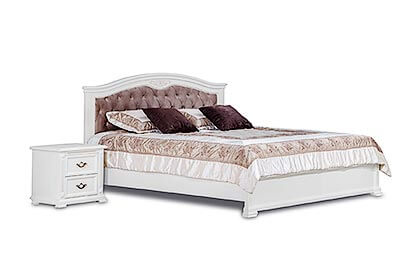 Двуспальная кровать Хелен с прикроватной тумбочкой, тонированные в белый цвет