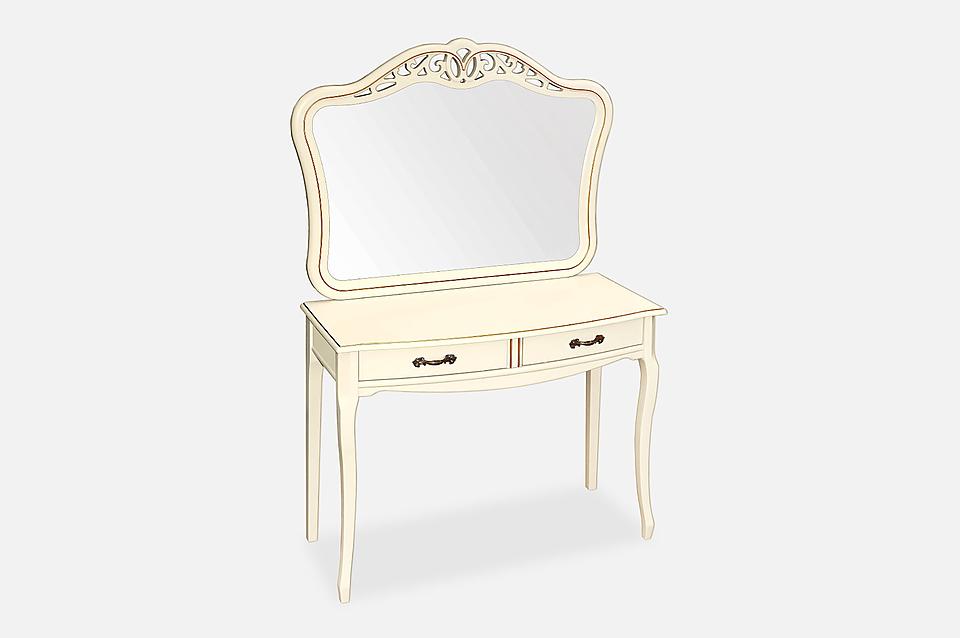 Туалетный столик из массива ольхи София, тонированный в цвет Ivory с золотой патиной.